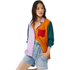 Anthropologie x Farm Rio Silky Colorblick Button down Shirt   Size M